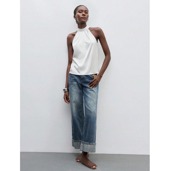 White Satin Halter Blouse Top - Picture 5 of 8